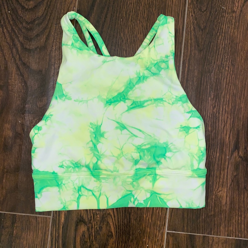 LULULEMON HIGH NECK ENERGY BRA GREEN SHIBORI
